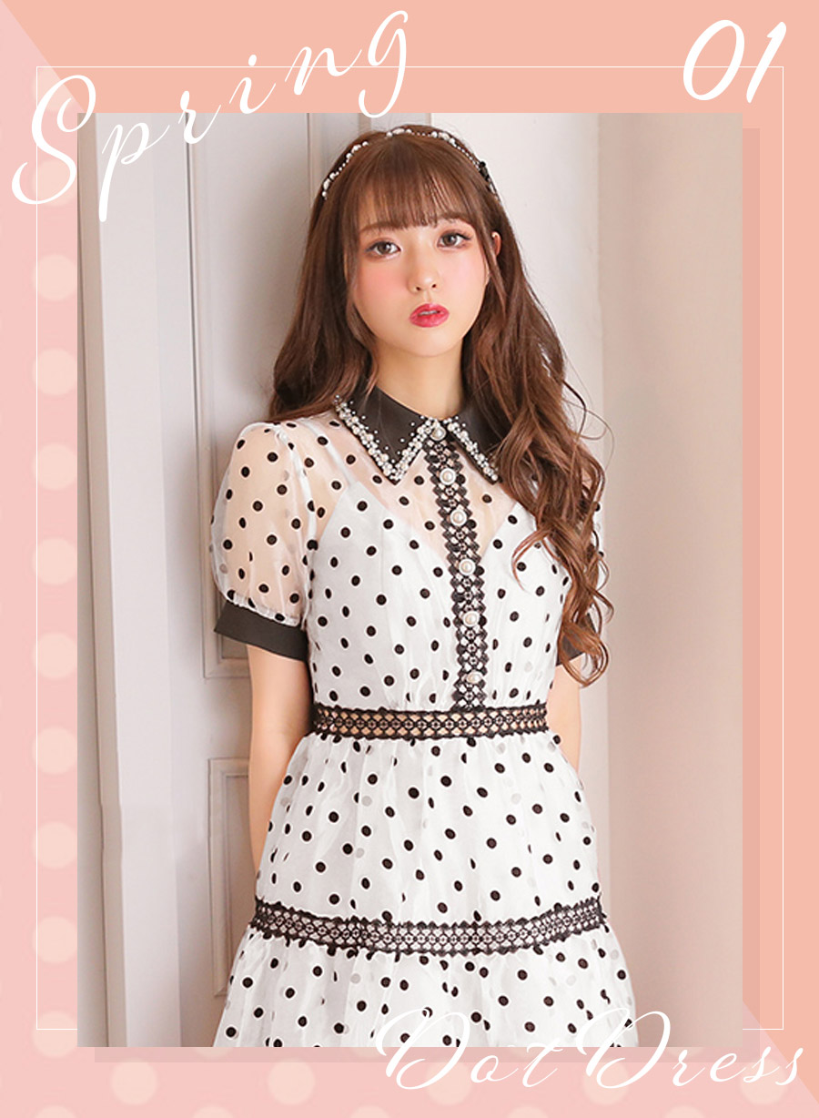 ROBE de FLEURS ドットドレス ホワイトデードレス