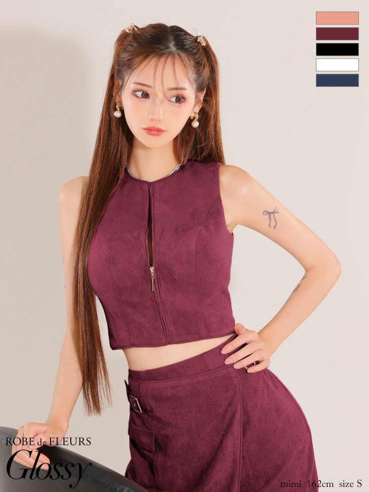 ノースリーブ ジップデザイン ラップベルト セットアップ セクシー タイトミニドレス