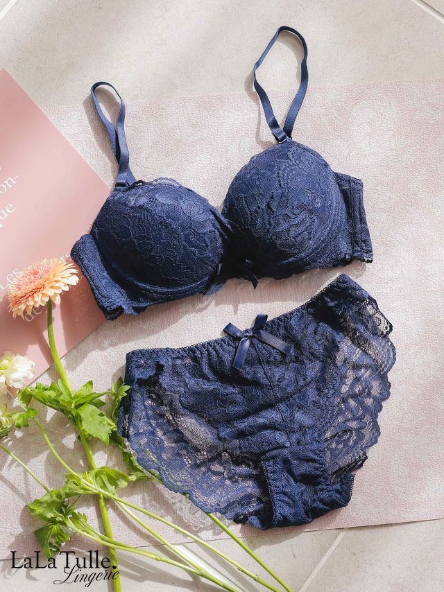 総レース リボン ブラジャー＆ショーツ 2点セット