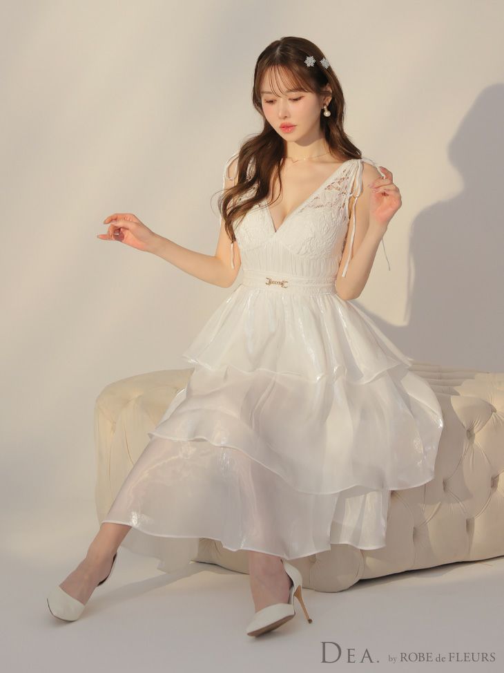 ノースリーブ レース ティアード シフォン Aラインロングドレス