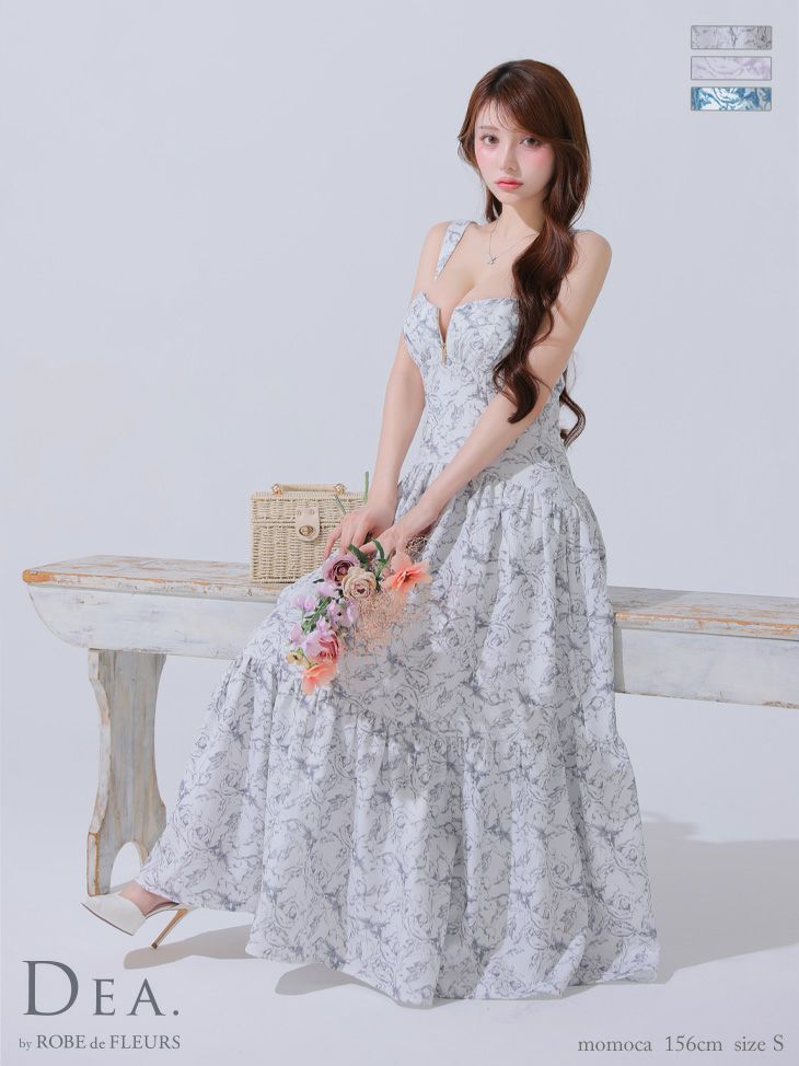 花柄 ジップデザイン ノースリーブ フェミニン Aラインロングドレス