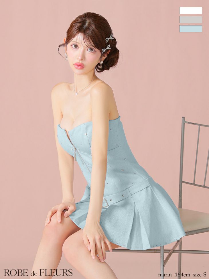 ベルト ラメツイル キャミソール ジップデザイン ガーリー プリーツスカート フレアミニドレス