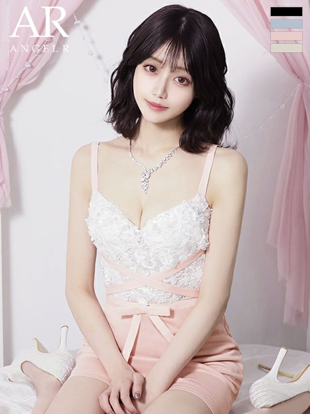 セクシー オープンバスト キャミソール フロントビジュー レース くびれ透け タイトミニドレス