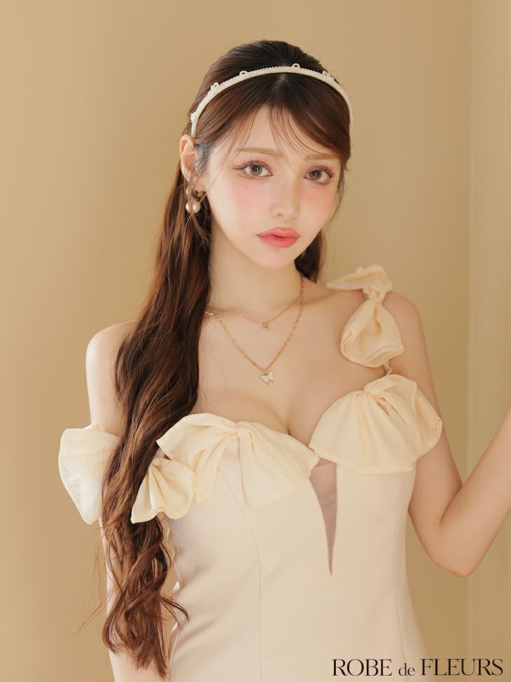 シフォン ガーリー リボンショルダー ワンショルダー タイトミニドレス