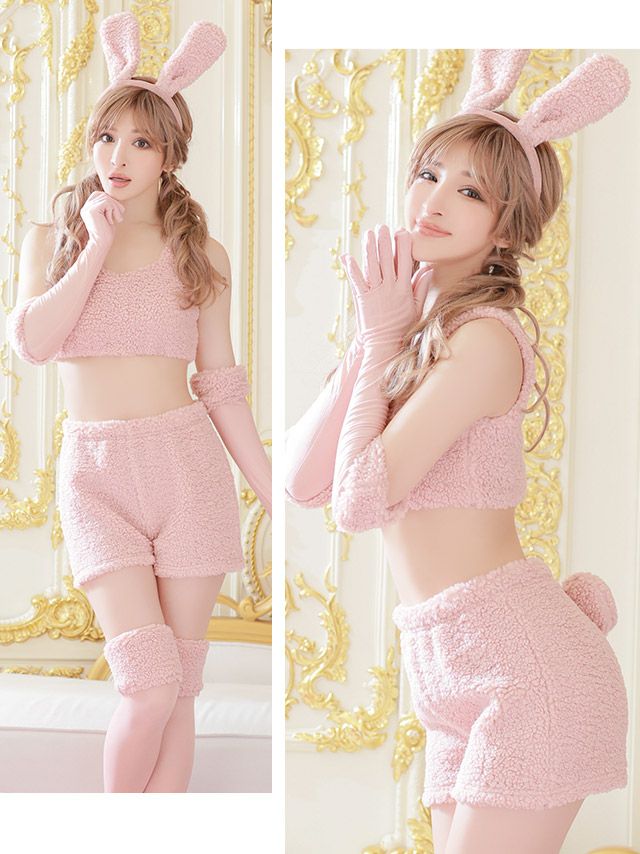 モコモコ ピンク セットアップ パンツ バニー 衣装5点セット