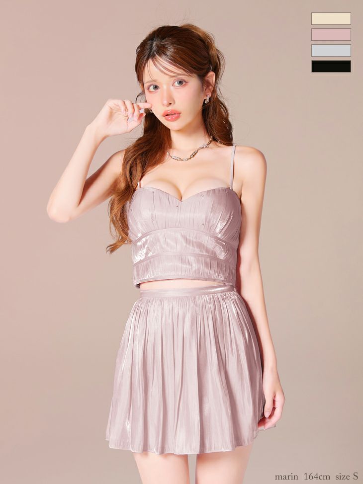 キャミソール ベアトップ ドーリー セットアップ オーガンジー チュール フレアミニドレス