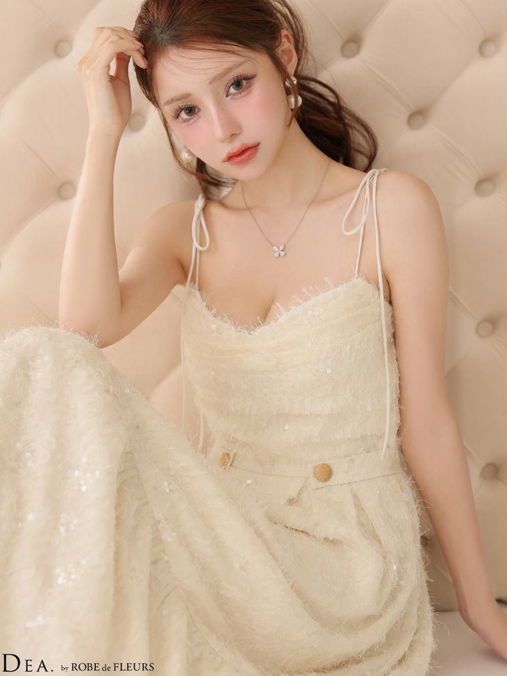 エレガント キャミソール オープンバスト スパンコール エンブロイダリーレース チュール Aラインロングドレス