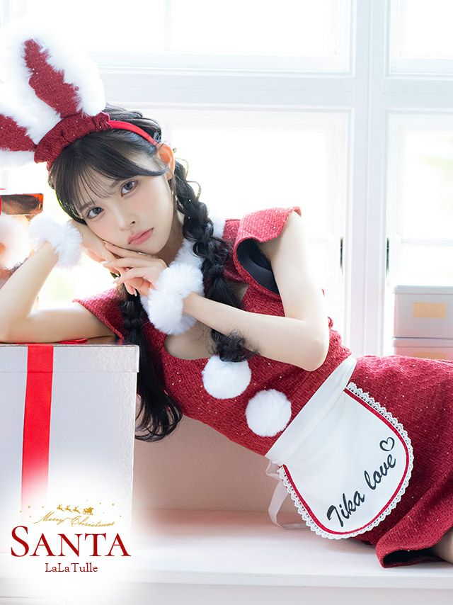 4点セット ふわふわ ツイード バストカット ガーリー メイド バニー アニマル サンタコスプレ