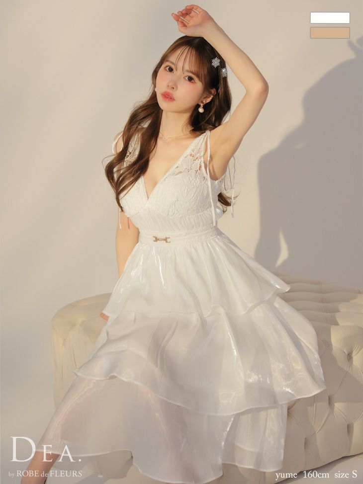 ノースリーブ レース ティアード シフォン Aラインロングドレス