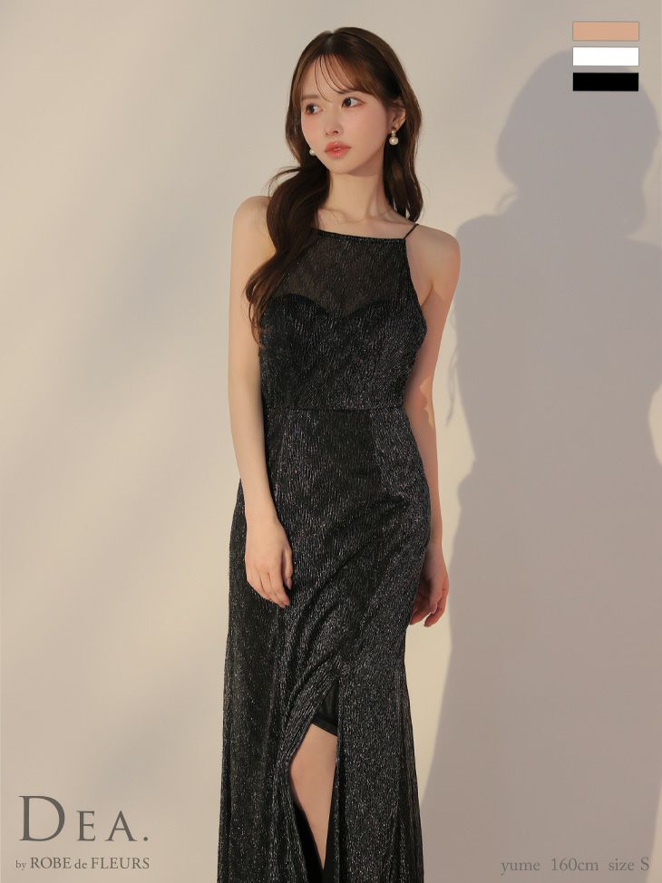 バックオープン シアー ラメニット エレガント キャミソール タイトロングドレス