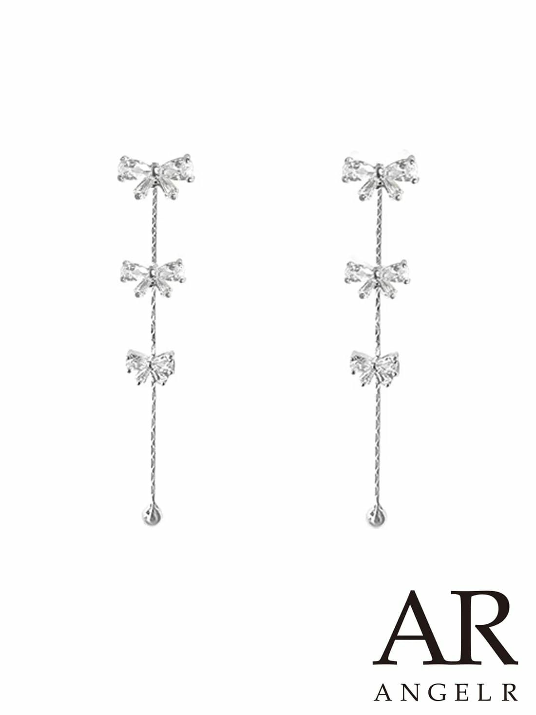 リボン ストーン ロング イヤリング