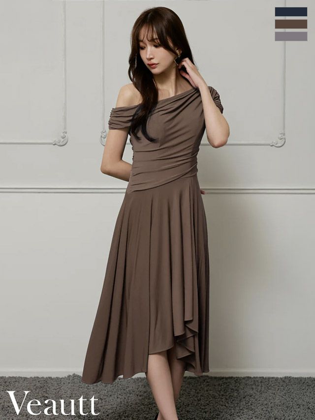 ワンショルダー エレガント アシンメトリー ドレープ Aラインロングドレス