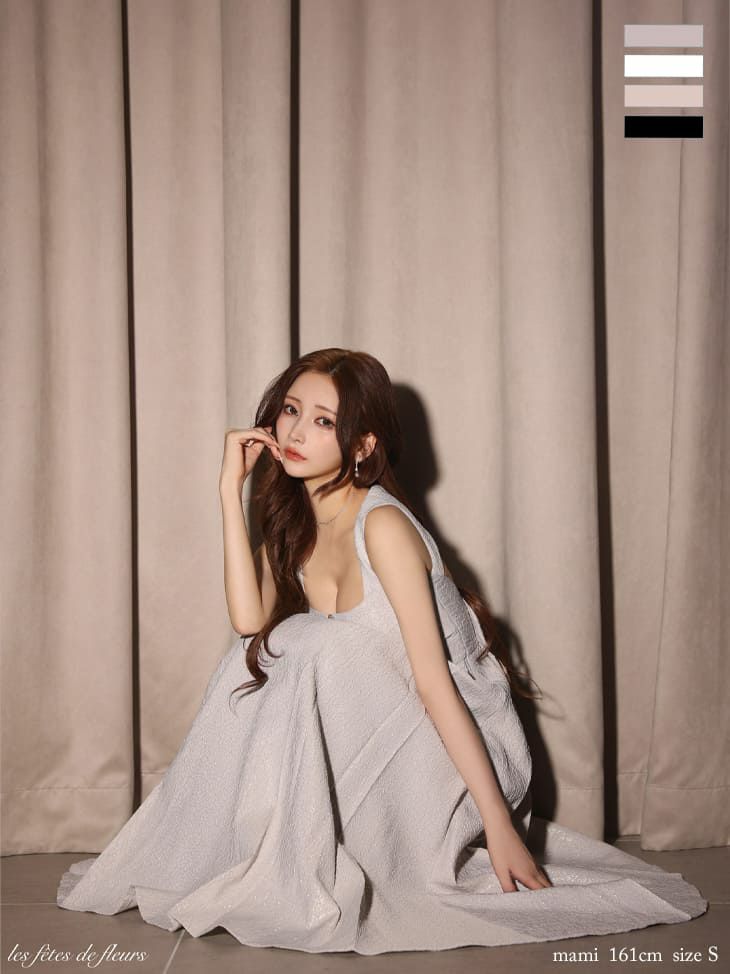 ノースリーブ ラメツイル ジップデザイン エレガント バックリボン バックオープン Aラインロングドレス