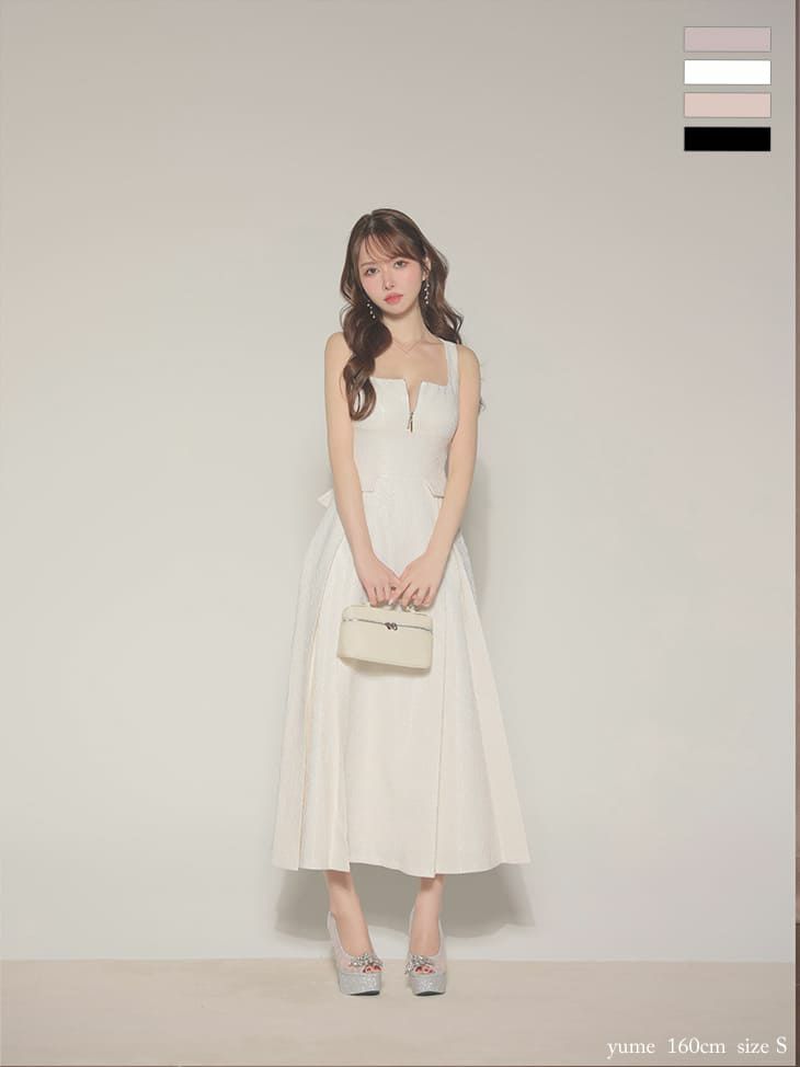 ノースリーブ ラメツイル ジップデザイン エレガント バックリボン バックオープン Aラインロングドレス