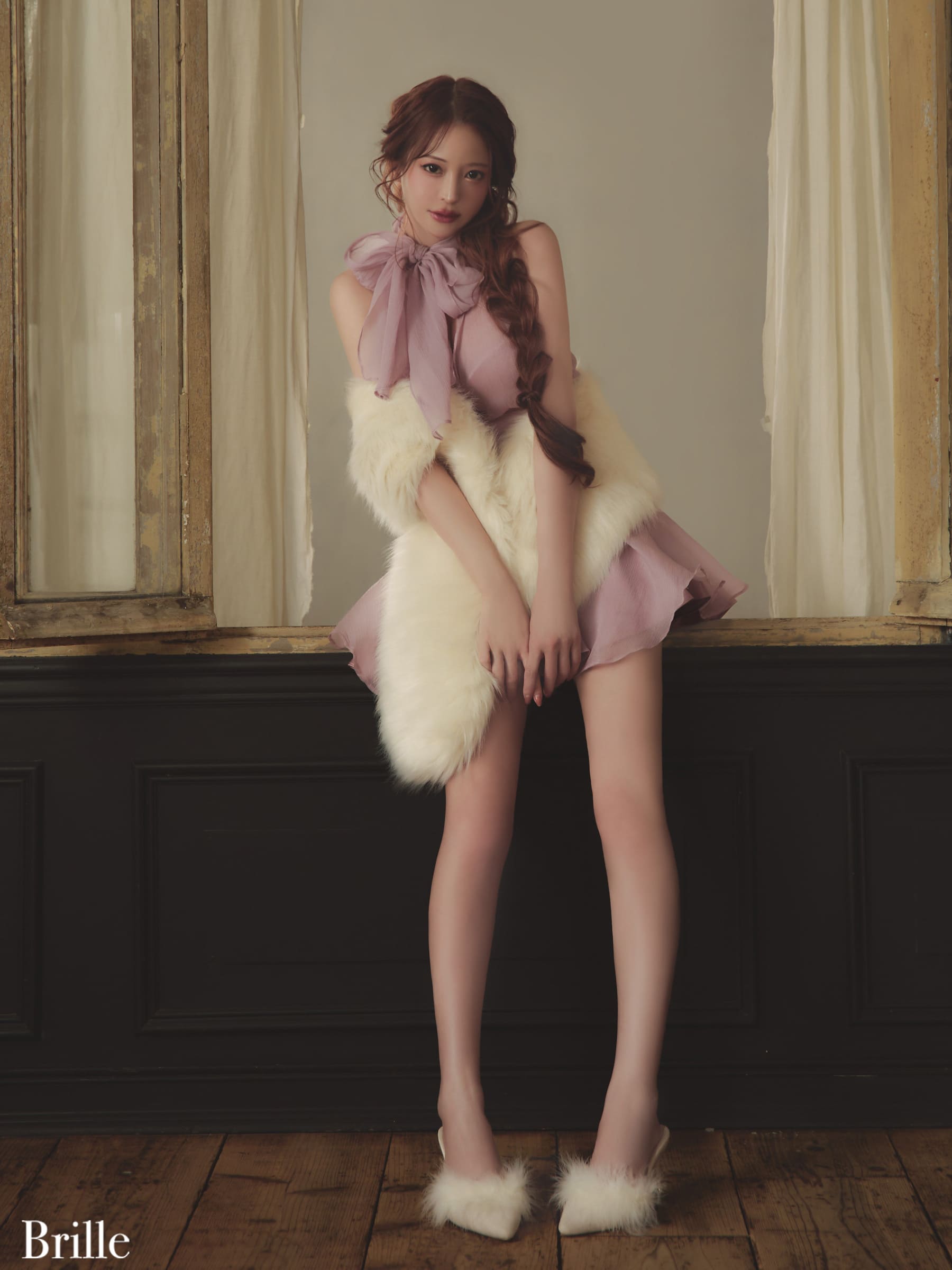 ホルターネック チュール バックオープン フレアミニドレス