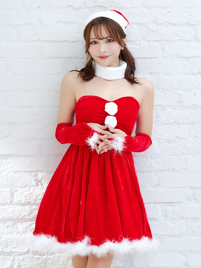 5点セット フェザー付き ベアトップ フレアスカート サンタコスプレ