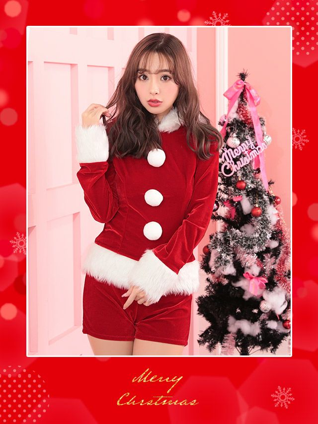 2点セット 猫耳フーディー＆ショートパンツ セットアップアニマル サンタコスプレ