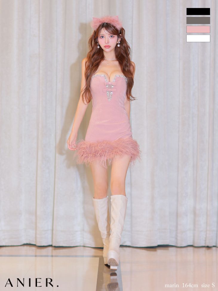 ファー リボンキャミソール 猫 アニマル セクシー タイトミニドレス