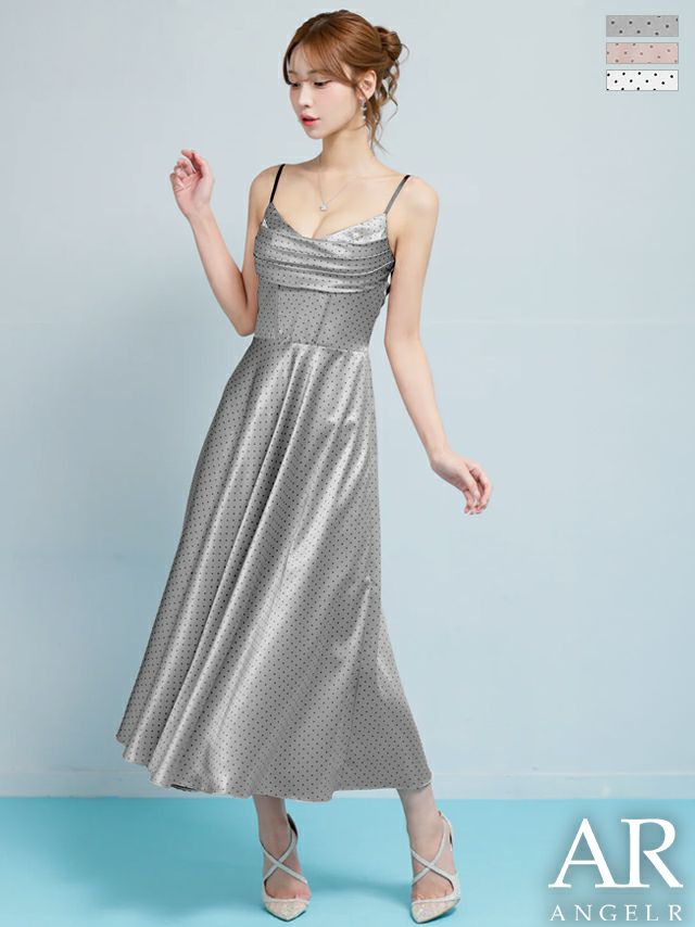 キャミソール バストシャーリング ドット柄 Aラインロングドレス