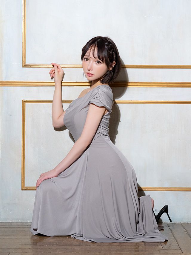 ワンショルダー エレガント アシンメトリー ドレープ Aラインロングドレス