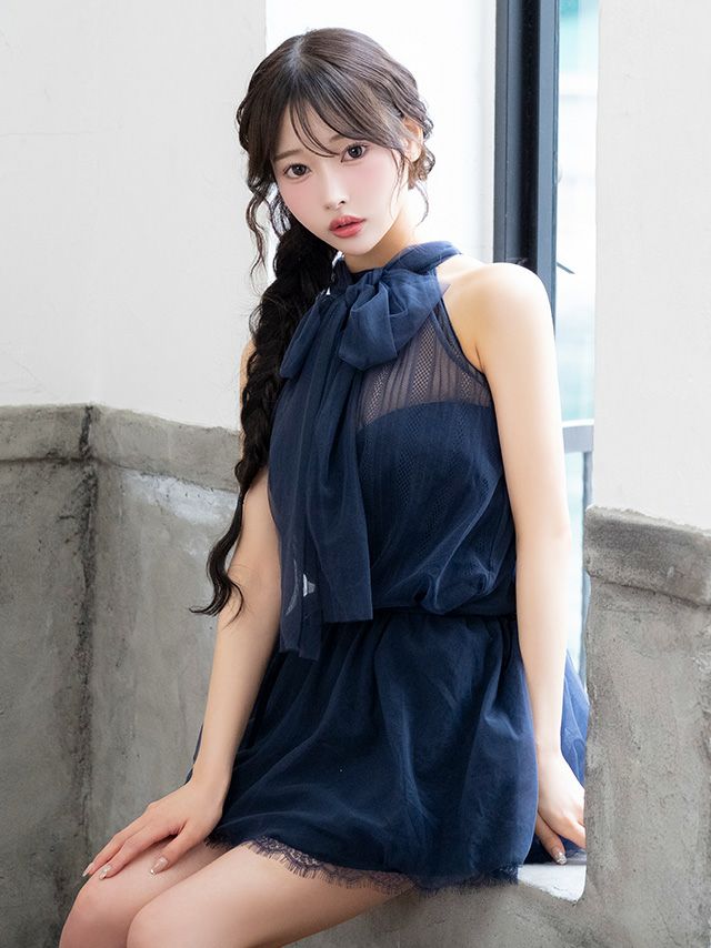 ベルト ガーリー ホルターネック チュール セットアップ リボン フレアミニドレス