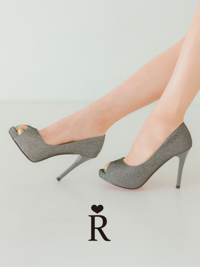 ワンカラー ラメ シンプル オープントゥ パンプス