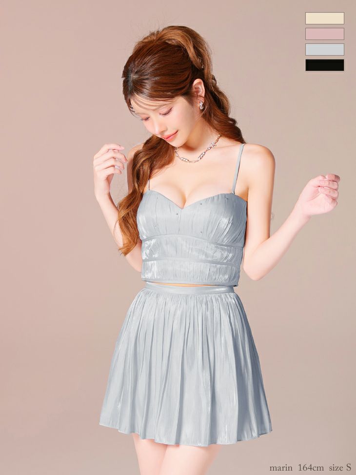 セットアップ オーガンジー チュール キャミソール ベアトップ ドーリー フレアミニドレス