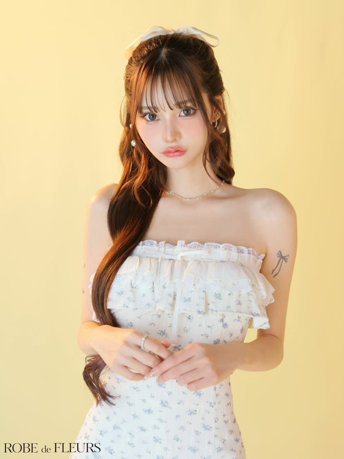 2way ベア キャミソール レース フリル 小花柄 セットアップ タイトミニドレス