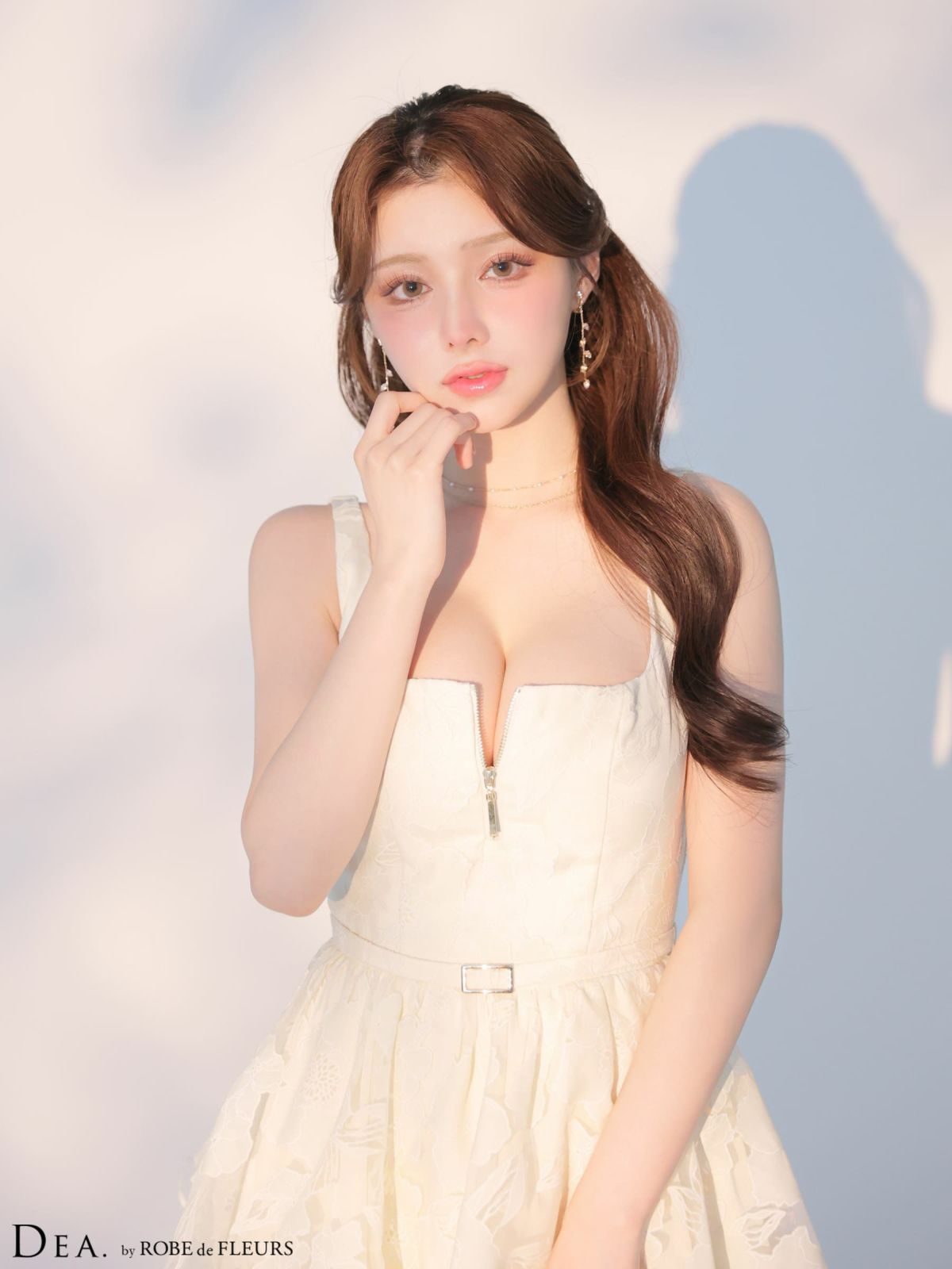 ノースリーブ オーガンジ ティアード ジップデザイン ウエストベルト フラワー フレアロングドレス