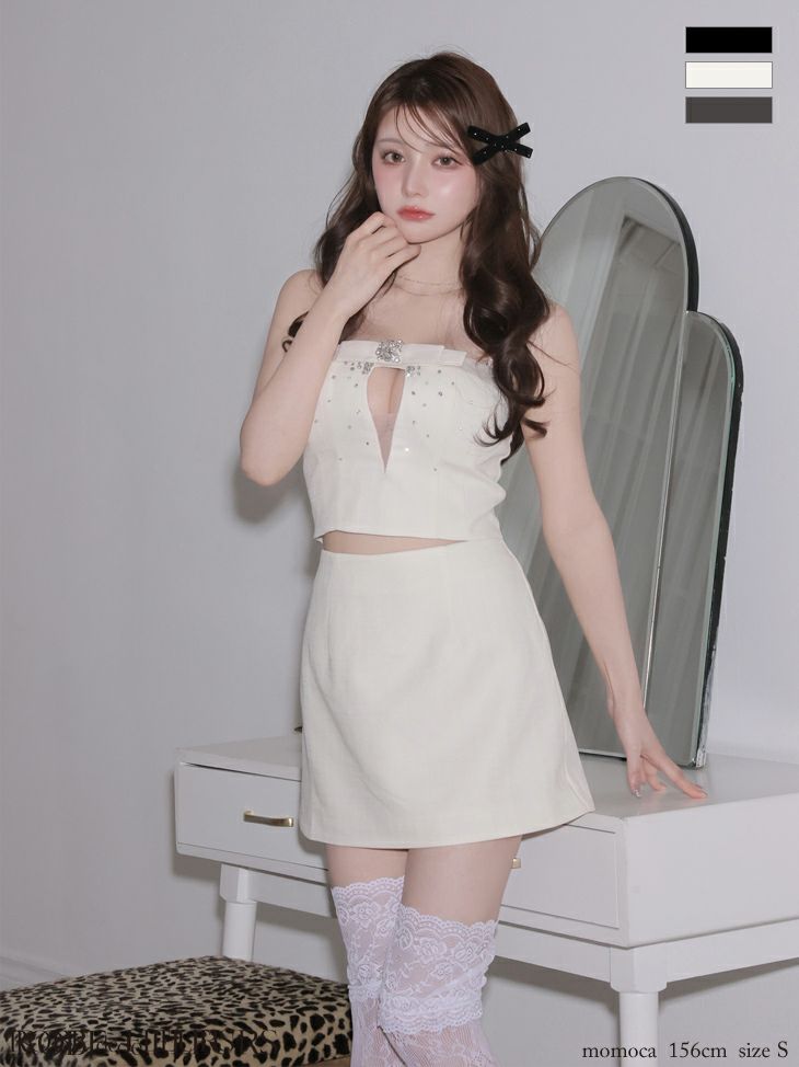 ビジュー セットアップ バストリボン ガーリー キャミソール タイトミニドレス