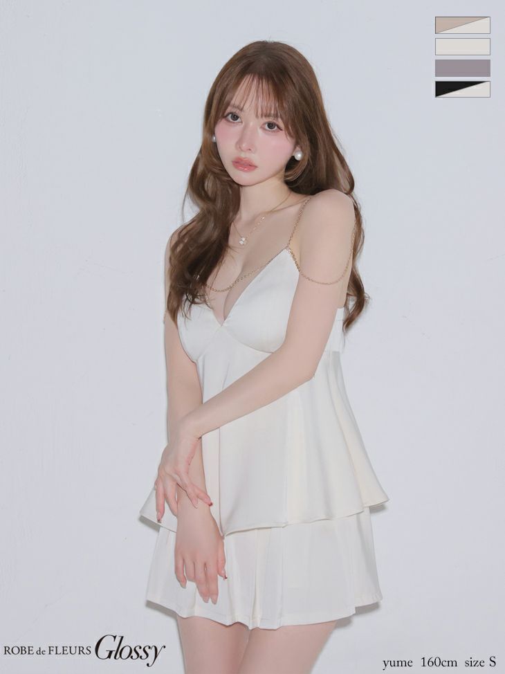 チェーン キャミソール サテン セクシー セットアップ フレアミニドレス