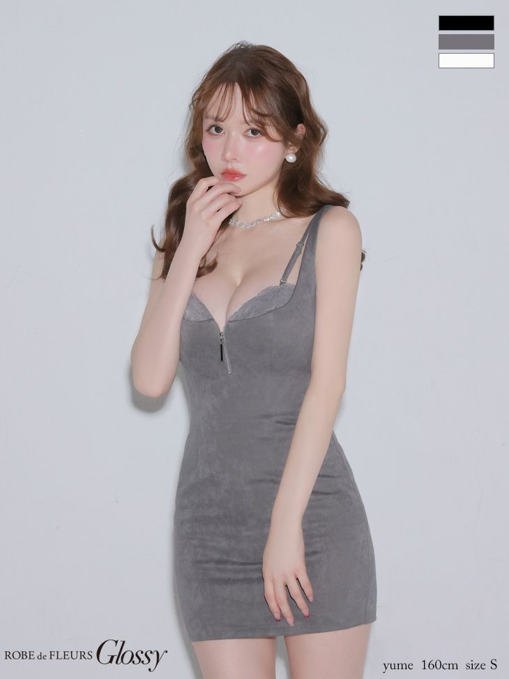 ノースリーブ ジップデザイン バックレース セクシー レース タイトミニドレス