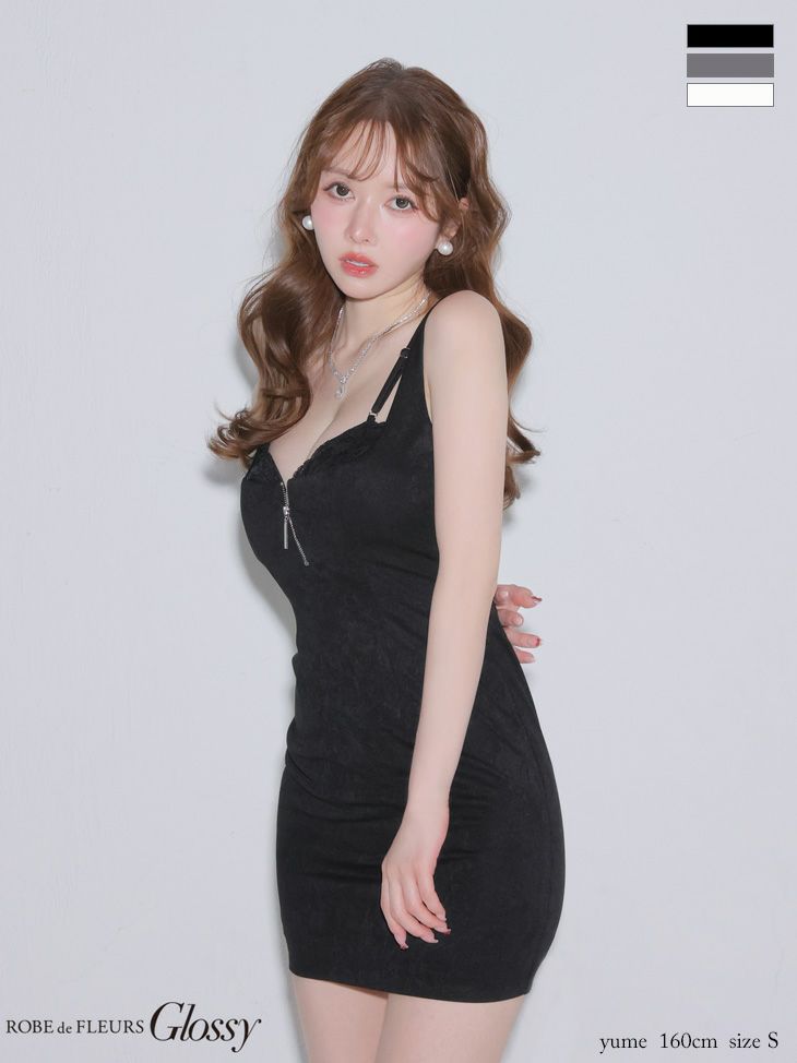 ノースリーブ ジップデザイン バックレース セクシー レース タイトミニドレス