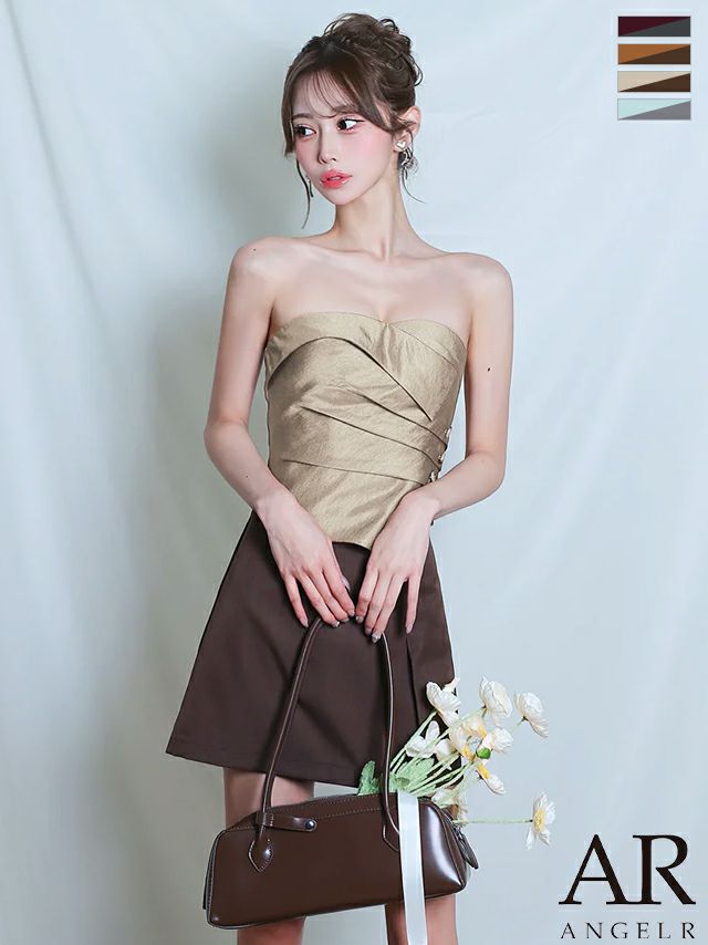 キャミソール 2way ベア バイカラー ボタン セットアップ フレアミニドレス