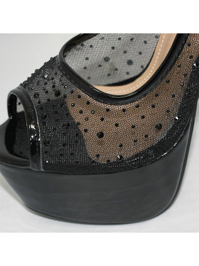 キラキラ ラインストーン シースルー オープントゥラメハイヒール