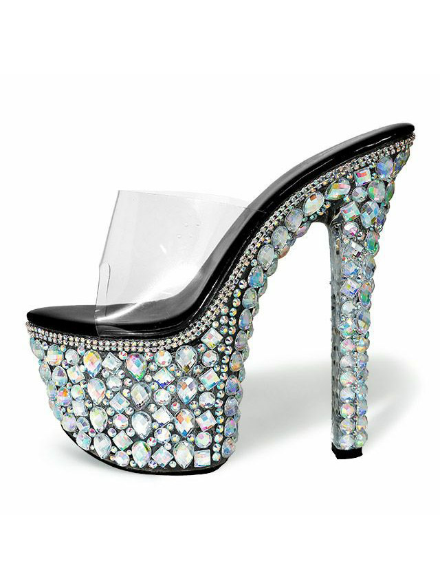 キャバヒール パール×ビジューデザイン 厚底 クリアサンダル