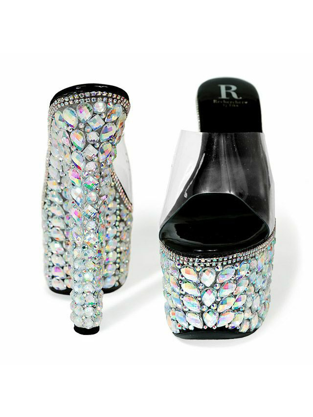 キャバヒール パール×ビジューデザイン 厚底 クリアサンダル