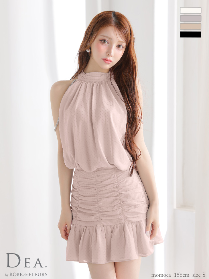 ホルターネック ドット柄 シフォン セットアップ シンプル フレアミニドレス