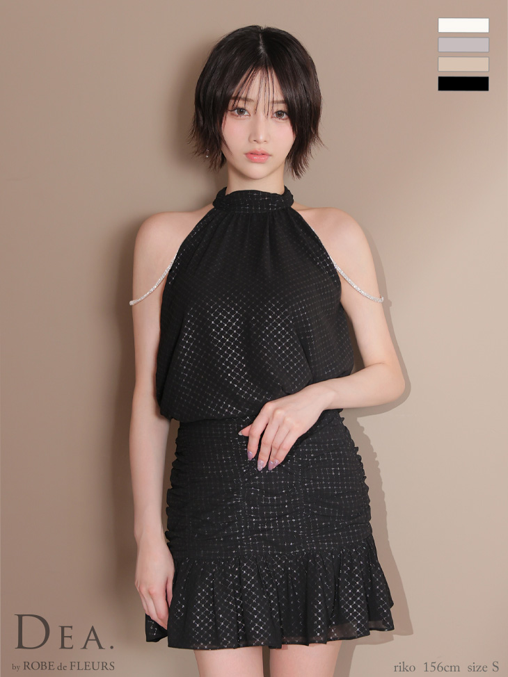 ホルターネック ドット柄 シフォン セットアップ シンプル フレアミニドレス