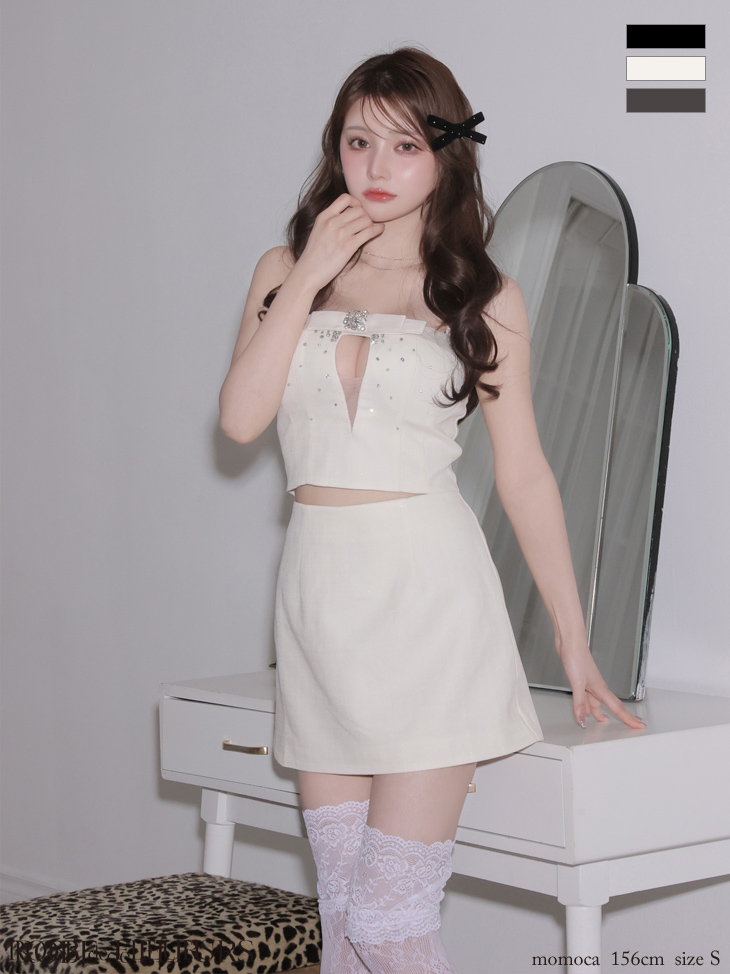 ビジュー セットアップ バストリボン ガーリー キャミソール タイトミニドレス