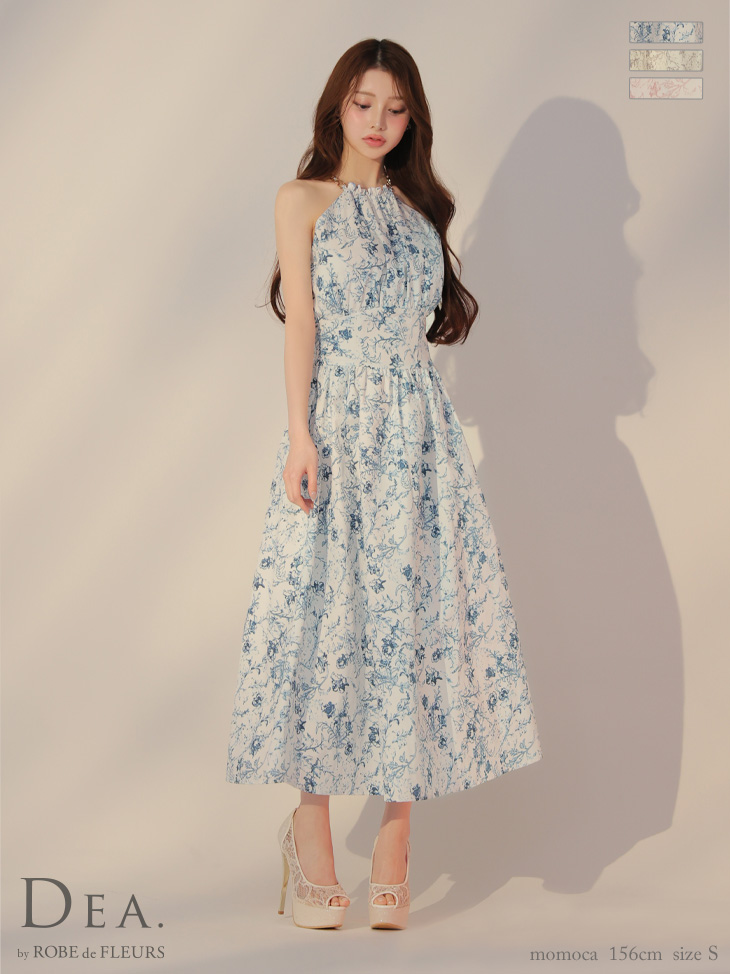 ホルターネック 花柄 エレガント Aラインロングドレス