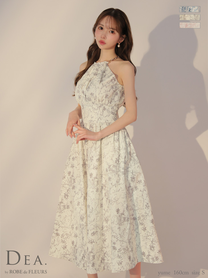 ホルターネック 花柄 エレガント Aラインロングドレス