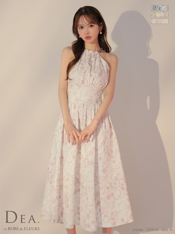 ホルターネック 花柄 エレガント Aラインロングドレス