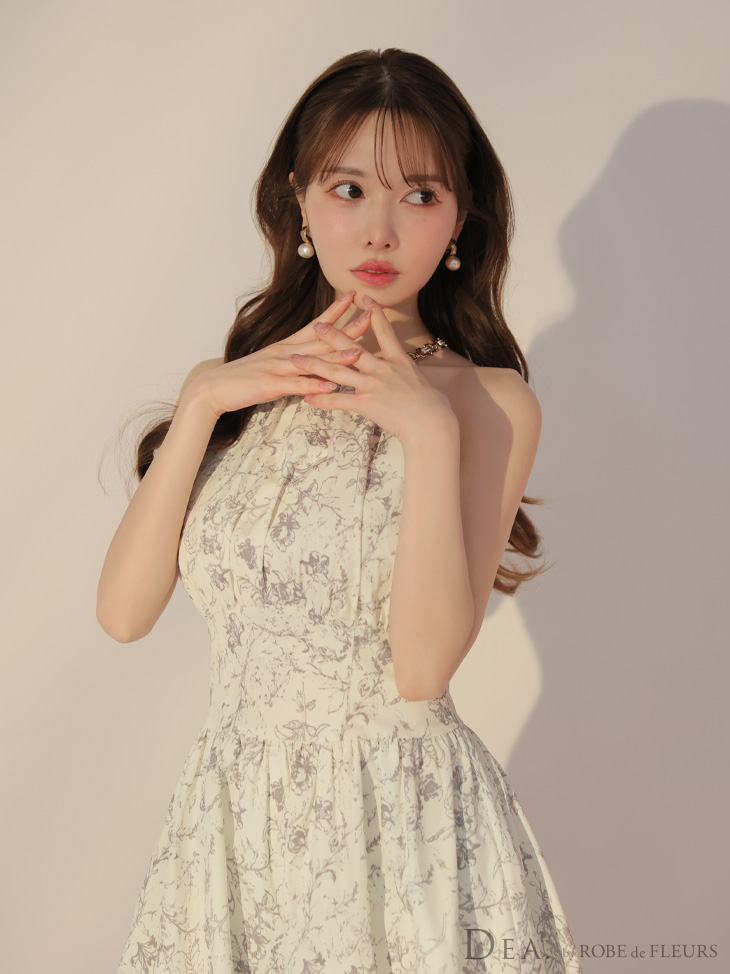 ホルターネック 花柄 エレガント Aラインロングドレス