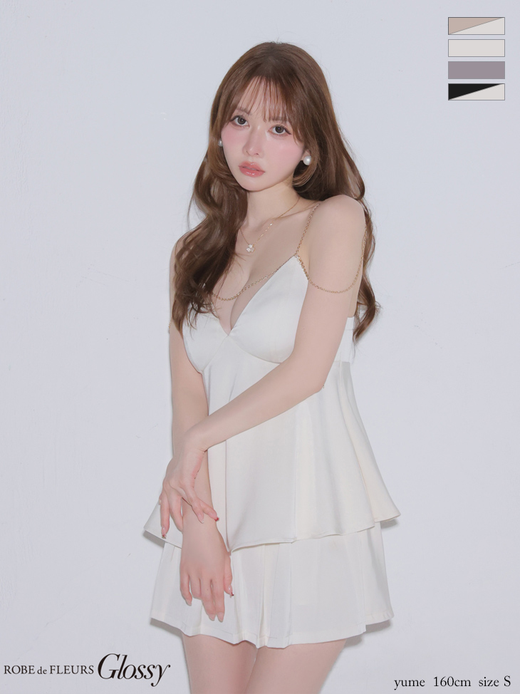 サテン セットアップ キャミソール チェーン セクシー フレアミニドレス