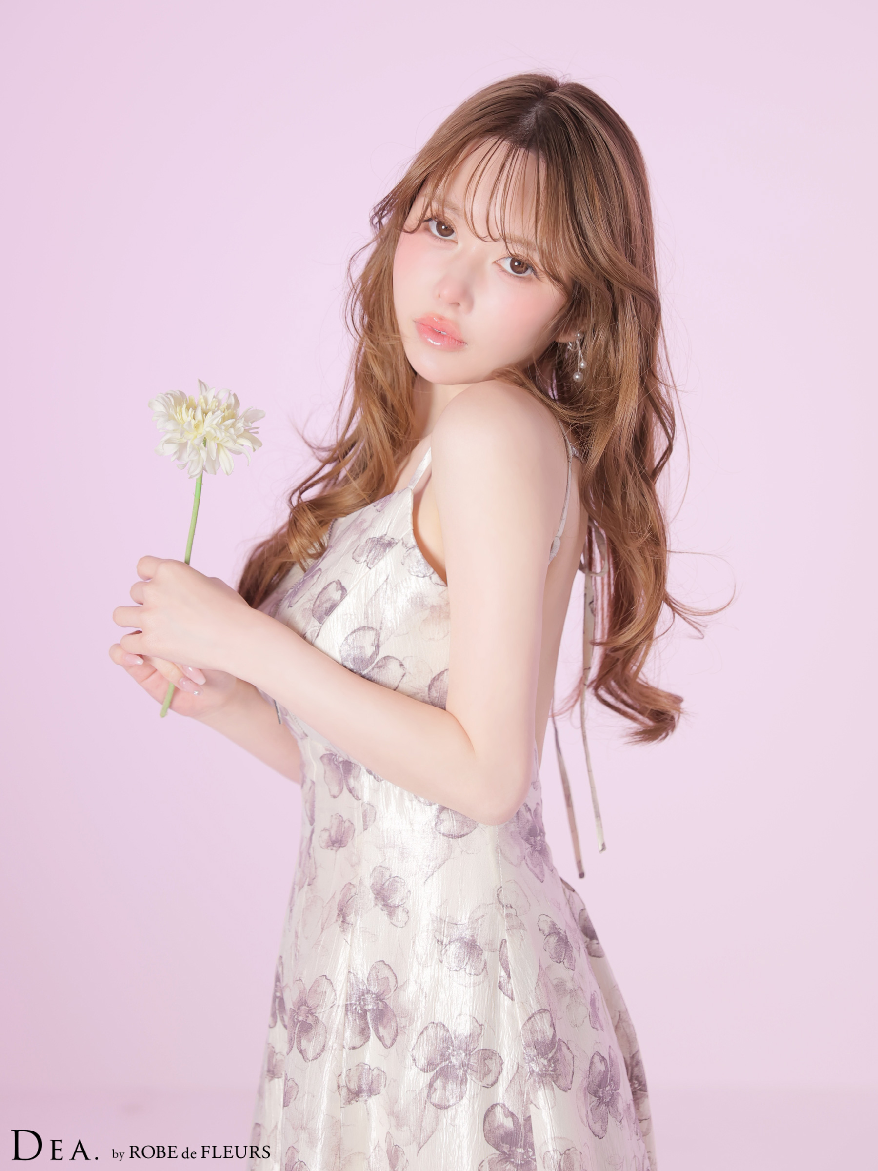 キャミソール バックオープン フラワー ジップデザイン サテン Aラインロングドレス