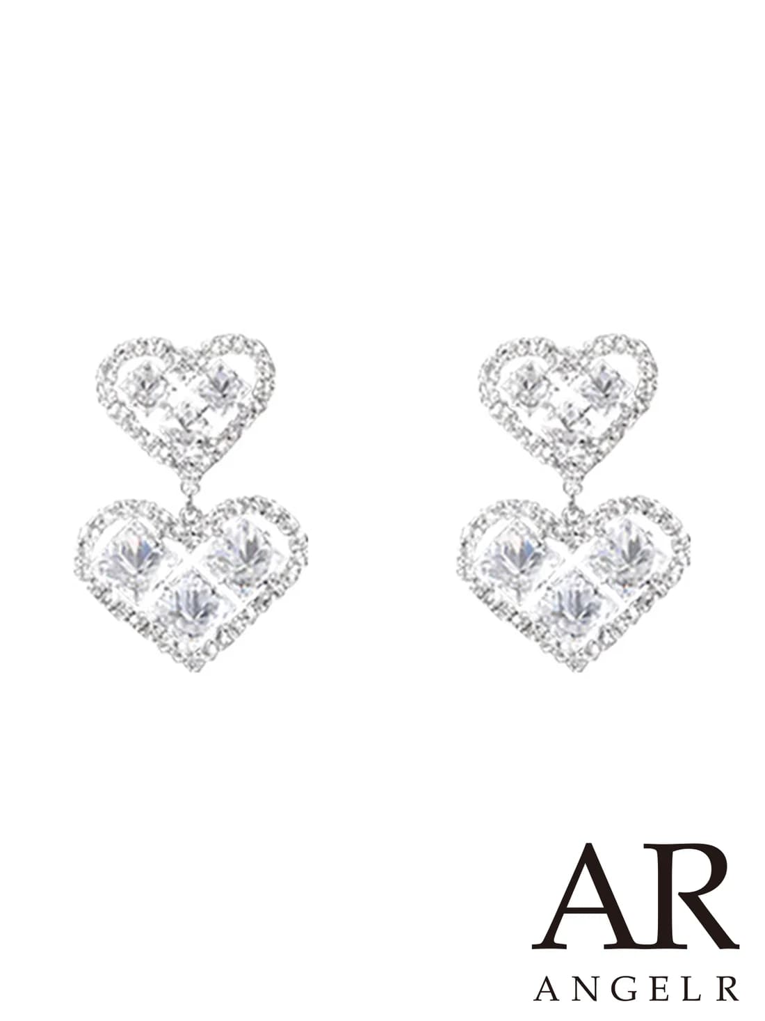 ダブルハート フェミニン ストーン イヤリング