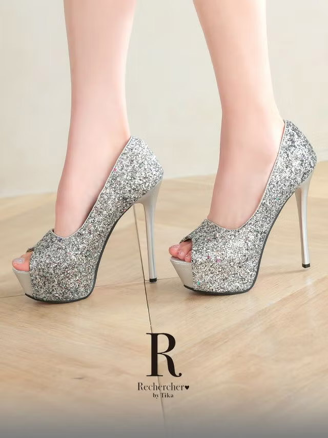 キャバヒール グリッター オープントゥ パンプス