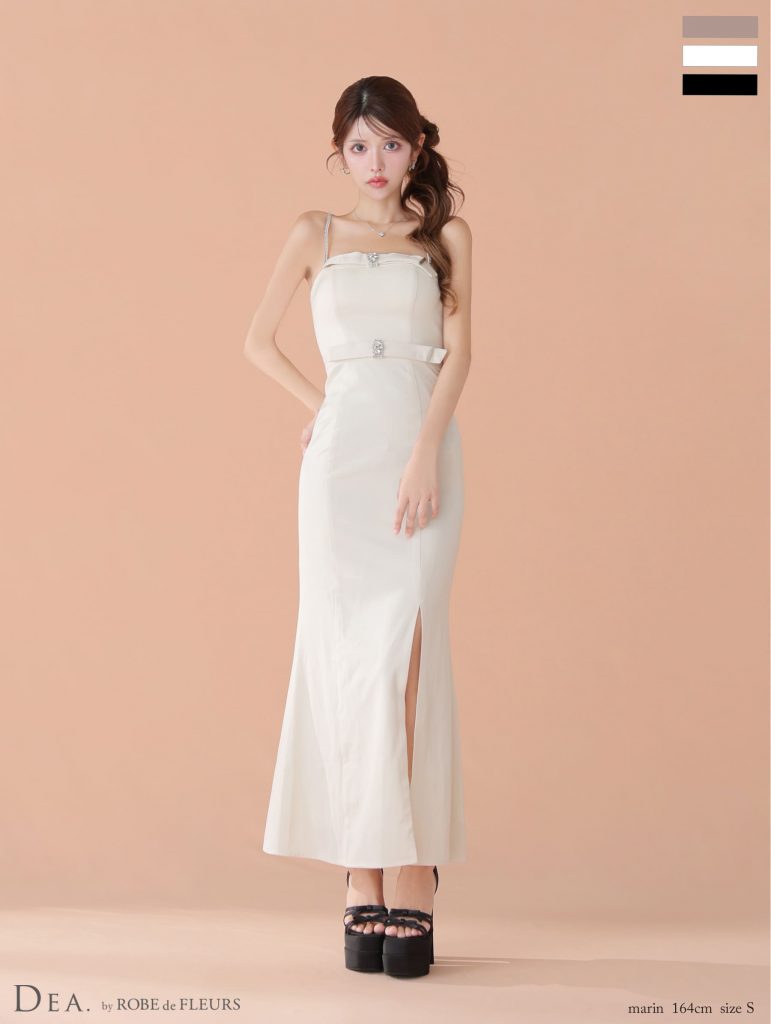 キャミソール ウエストベルト ビジュー ベロア スリット エレガント タイトロングドレス