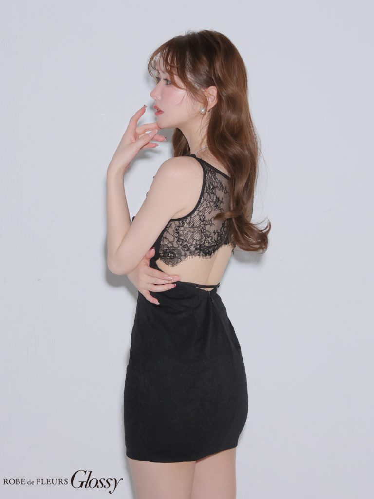 ノースリーブ ジップデザイン バックレース セクシー レース タイトミニドレス